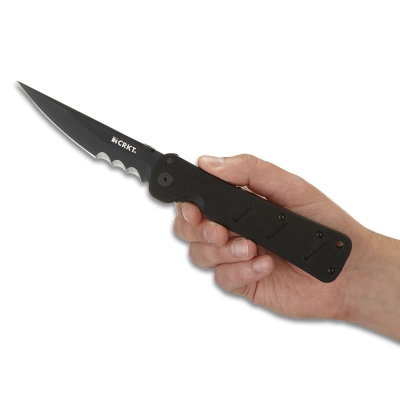 Ostrze ząbkowane: Tak | Futerał: Nie | Opakowanie: Pudełko kartonowe | Waga (g): 181 | Rodzaj ostrza:: Clip Point | Stal: AUS 8 | Wykończenie ostrza: Czarne, oksydowane | Grubość ostrza (cm): 0.4 | Rodzaj ząbkowania ostrza: Combo | Twardość materiału ostrza::: 58-59 HRC | Projektant: James Williams | Długość całkowita (cm): 25.7 | Blokada ostrza: Frame Lock + LAWKS | Długość ostrza (cm): 11.5 | Rękojeść: G10 - LifeGun.pl Nóż składany CRKT 2916 Otanashi noh Ken (ząbkowane ostrze)-7