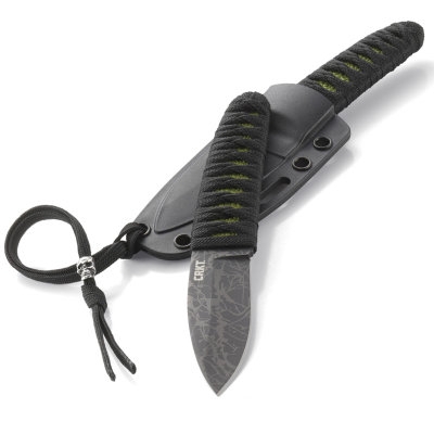 Asystent otwierania: Nie | Ostrze ząbkowane: Nie | Futerał: Nylonowy z włóknem szklanym | Opakowanie: karton | Waga (g): 80 | Rodzaj ostrza:: Drop point | Stal: 8Cr13MoV | Wykończenie ostrza: Czarny azotek tytanu + zdobienie | Grubość ostrza (cm): 0.35 | Rękojeść: Pleciona | Twardość materiału ostrza::: 56-58 HRC | Projektant: Lucas Burnley | Długość całkowita (cm): 15.9 | Blokada ostrza: Ostrze stałe | Długość ostrza (cm): 7.2 - LifeGun.pl Nóż CRKT 2470 Burnley Achi-3