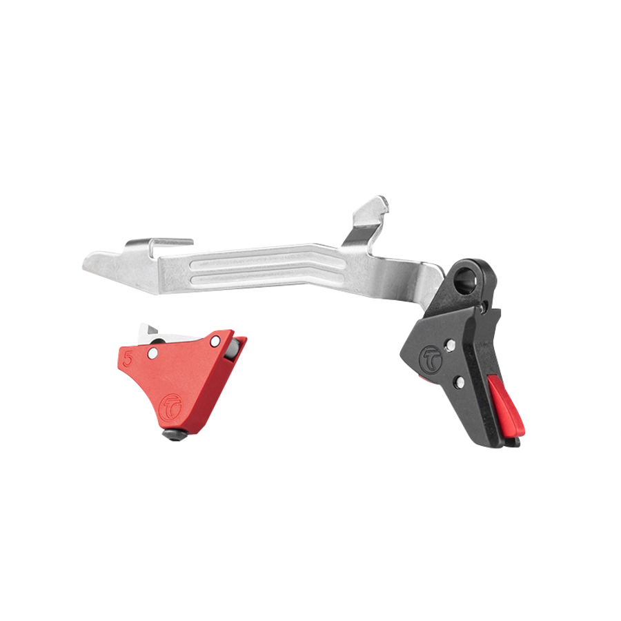 Odkryj wyczynowy spust do Glock Gen 5 Timney Trigger Red Alpha Competition, wytrzymały i precyzyjny, testowany na 10 000 strzałów bez problemu. - LifeGun.pl Spust Timney Glock 5 Red Alpha Competition Gen5