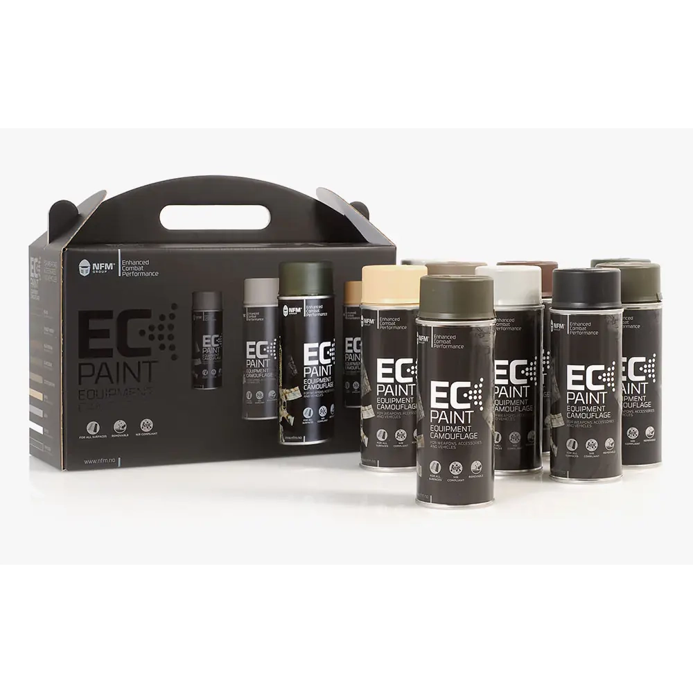 Farba maskująca NFM EC-PAINT™ w sprayu 400 ml. Do kamuflażu hełmów, oporządzenia, broni i akcesoriów. - LifeGun.pl ec paint equpment camouflage all colors