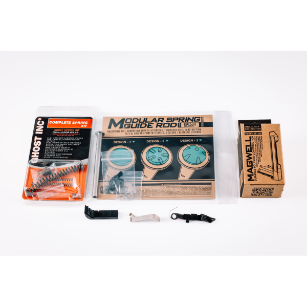 Zestaw do Glock Gen3 17/22/31/34: Stage 1a - zatrzask zamka, magazynka, przerywacz 2kg, stalowa żerdź sprężyny powrotnej, Ghost Complete Spring oraz lejek/MagWell 97 Glock Gen3 17 22 31 34 Stage 1a