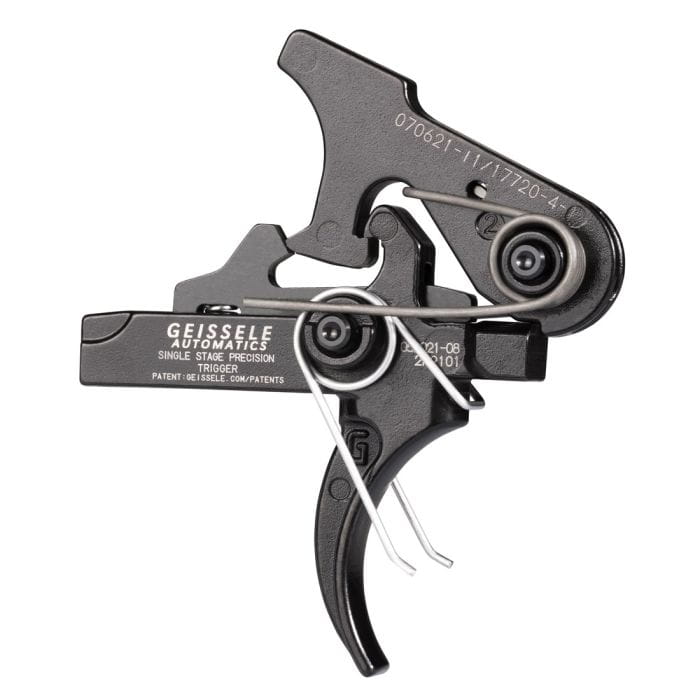Spust jednostopniowy Geissele SSP zakrzywiony do AR-15 1 single stage precision trigger curved bow m4 3 4 view.jpg