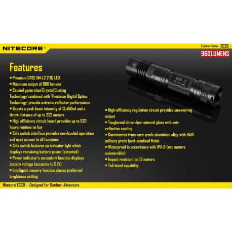 Latarka Nitecore EC20 Explorer 960 Lumenów 18 Latarka Nitecore EC20 Explorer 960 Lumenów-18