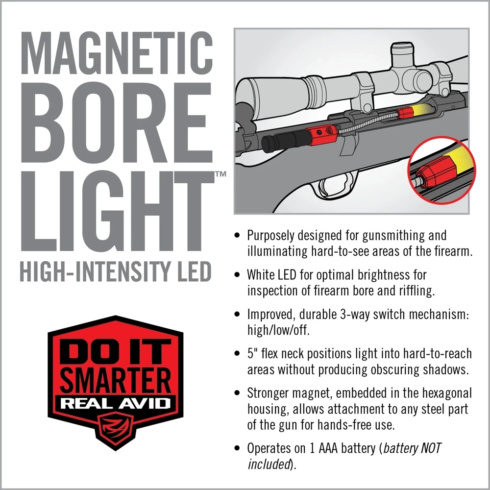 Real Avid - Lampka magnetyczna do czyszczenia luf Bore Light - 100 lumenów - Czarna/Czerwona - AVBR101-B 5 Zdjęcie 5 — SPC-42772