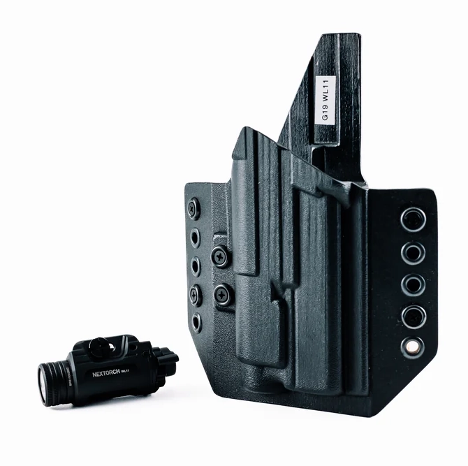 Okladka Zestaw 3 Zestaw do Glock 17 19 Kabura zewnętrzna Kydex DoubleTap Gear OWBz latarką pistoletową Nextorch WL11 01