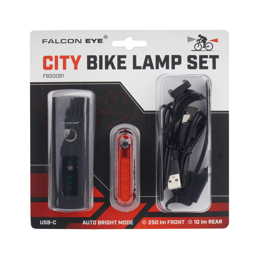 Falcon Eye - Zestaw lamp rowerowych City - 250 lm/10 lm - Czarny/Czerwony - FBS0081 2 Zdjęcie 1 — SPC-39835