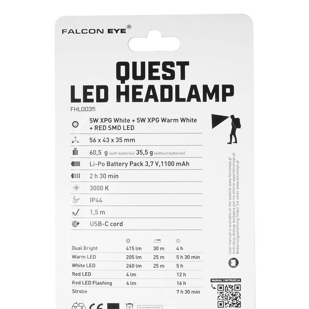 Falcon Eye - Latarka czołówka Quest - 415lm - USB-C - Akumulator - Dual Power System - Szary - FHL0035 3 Zdjęcie 3 — SPC-41797