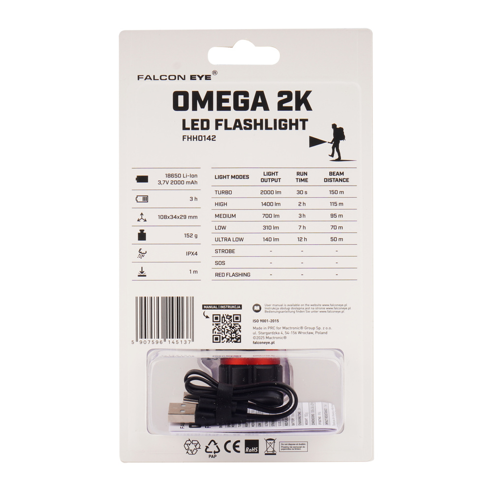 Falcon Eye - Latarka ręczna Omega 2K - Strobe - 2000 lm - Czarna/Czerwona - FHH0142 5 Zdjęcie 5 — SPC-45674