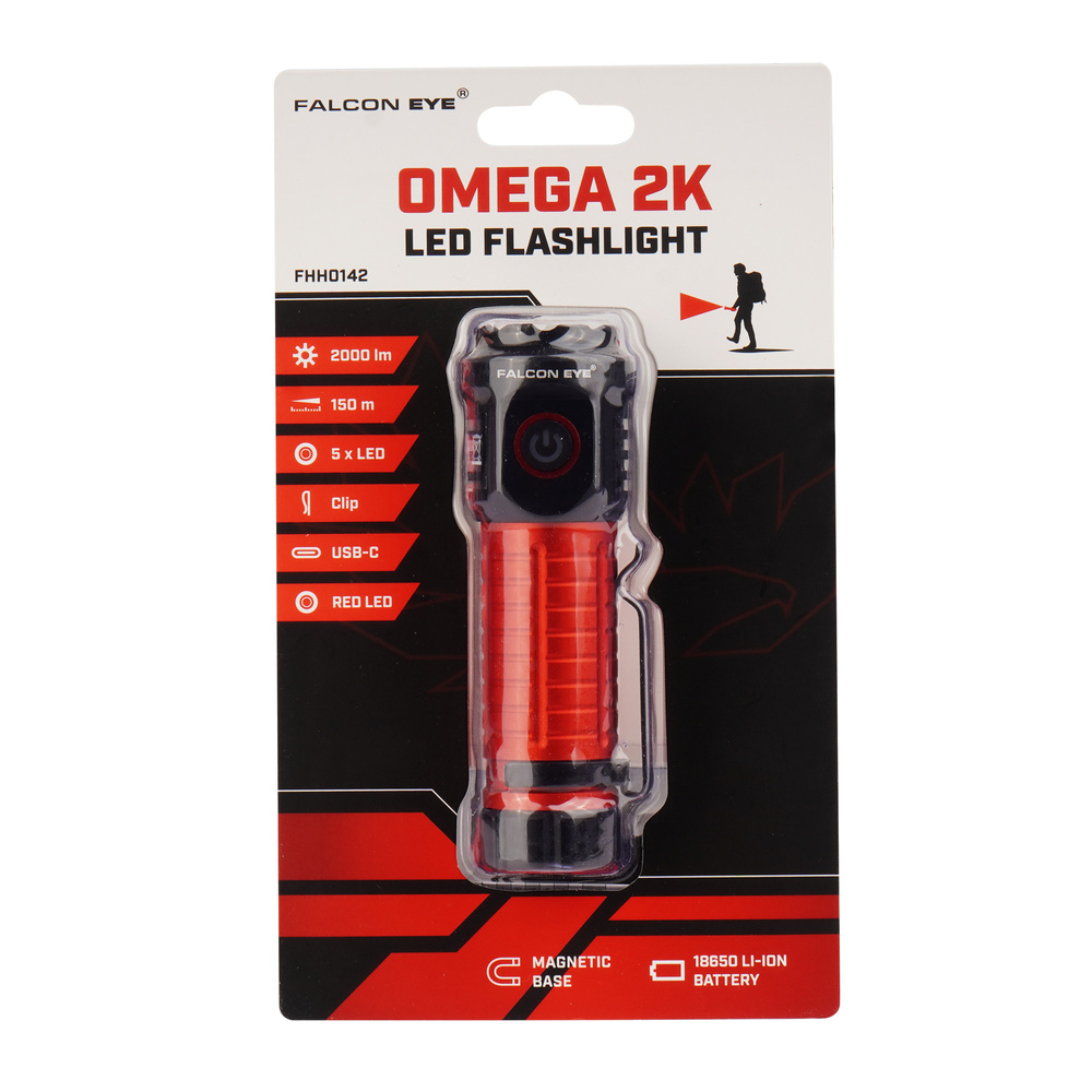 Falcon Eye - Latarka ręczna Omega 2K - Strobe - 2000 lm - Czarna/Czerwona - FHH0142 6 Zdjęcie 6 — SPC-45674