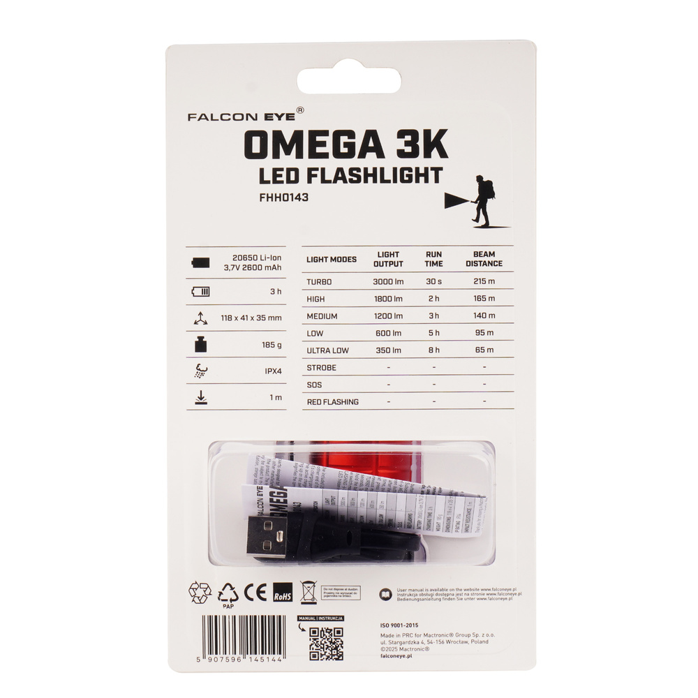 Falcon Eye - Latarka ręczna Omega 3K - Strobe - 3000 lm - Czarna/Czerwona - FHH0143 4 Zdjęcie 4 — SPC-45675