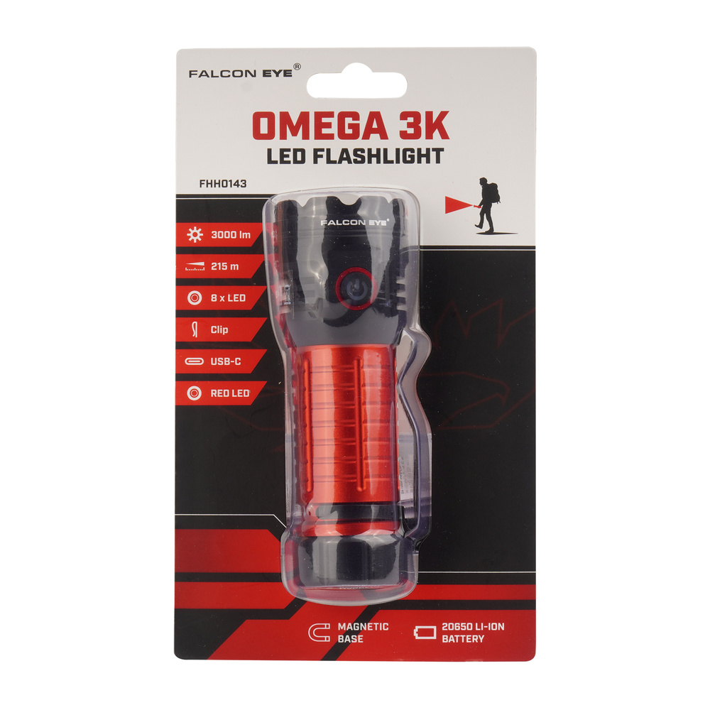 Falcon Eye - Latarka ręczna Omega 3K - Strobe - 3000 lm - Czarna/Czerwona - FHH0143 5 Zdjęcie 5 — SPC-45675