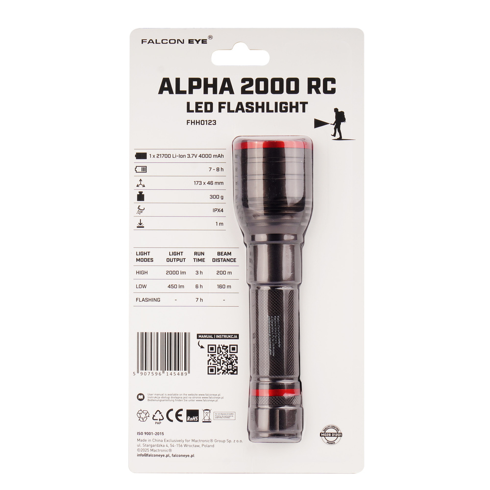 Falcon Eye - Latarka ręczna Alpha 2000 RC - Strobe - Focus - 2000 lm - Czarna - FHH0123 6 Zdjęcie 6 — SPC-45678